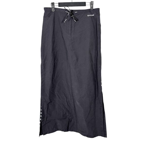 Bebe Sport BBSP Vintage Tear Away Slit Black Grunge Goth Maxi Skirt Size Medium - Picture 1 of 5